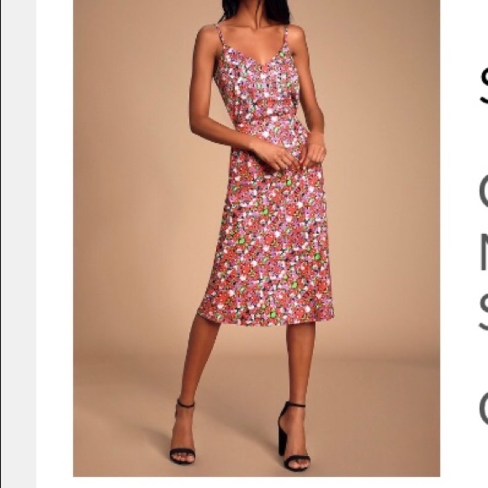 Coral red multi flower print midi skirt